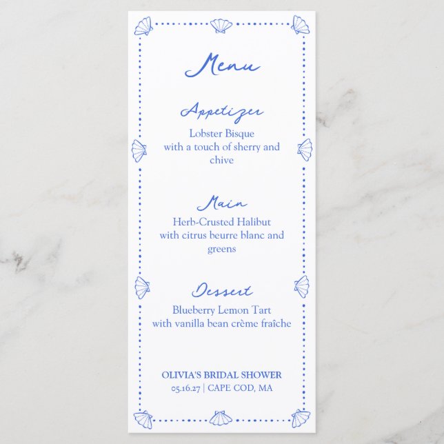 Seashells & Wedding Bells Coastal Bridal Shower Menu (Front)