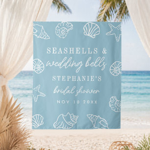 Seashells Wedding Bells Dusty Blue Bridal Shower Tapestry