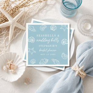 Seashells & Wedding Bells Sea Blue Bridal Shower Napkin