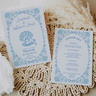 Seashells Wedding Bells Whimsical Bachelorette Blu Invitation