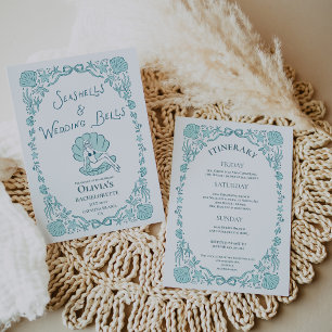 Seashells Wedding Bells Whimsical Bachelorette Invitation
