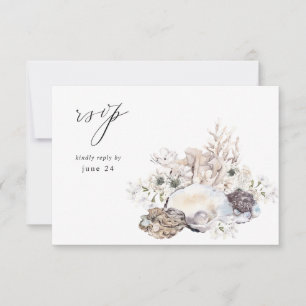 Seashells & White Floral w Meal RSVP 2 Card