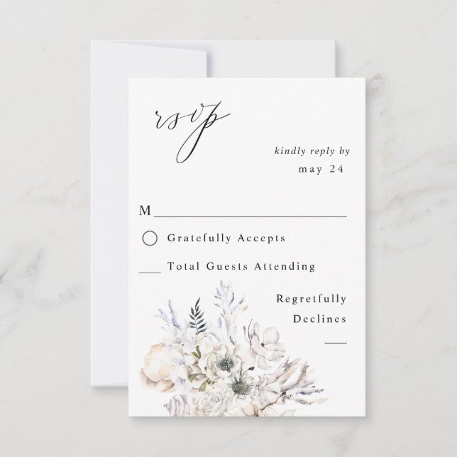 Seashells & White Floral w Meal RSVP 3 Card (Front)