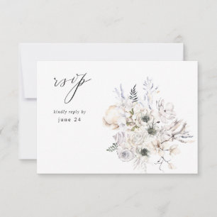 Seashells & White Floral w Meal RSVP 3 Card
