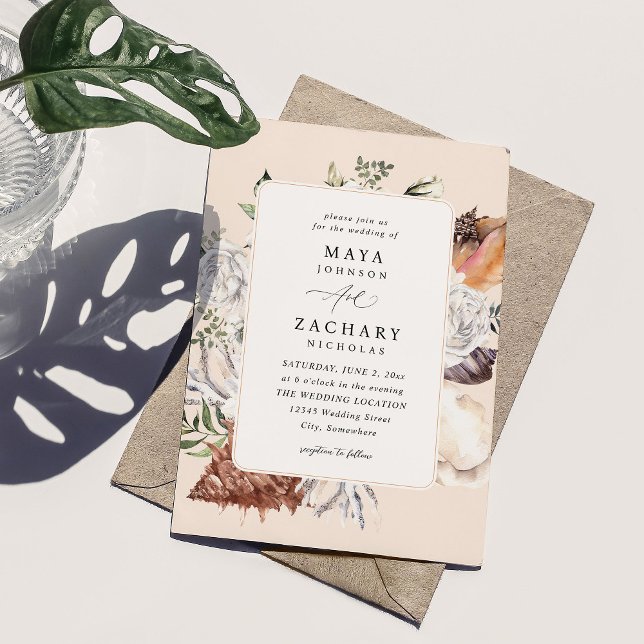 Seashells & White Floral Wedding - Beige Invitation (Creator Uploaded)