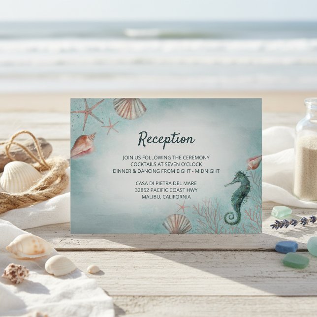 Seashore | Beach Blue Nautical Wedding Reception Enclosure Card (Creator Uploaded)