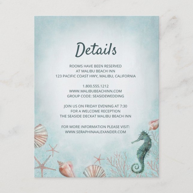 Seashore | Beach Blue Watercolor Wedding Details Enclosure Card (Front)