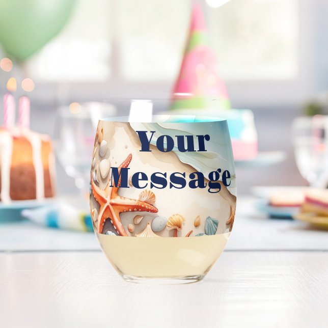 Seashore Bliss Beach Party Stemless Wine Glass (Insitu (Birthday))