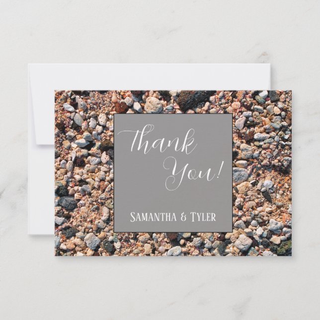 Seashore Coral Sand & Shells, Modern Beach Wedding Thank You Card (Front)