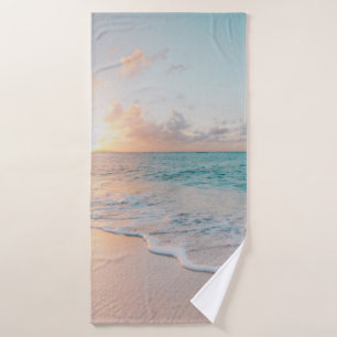 Seashore during golden hour bath towel