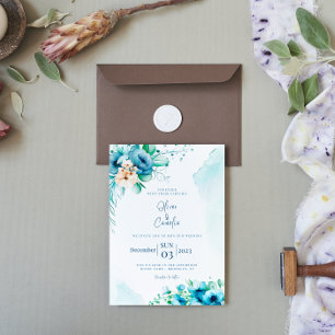 SeaShore Floral and watercolor Wedding Invitation