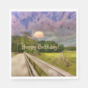  Seashore Marsh Sunset Birthday Napkin