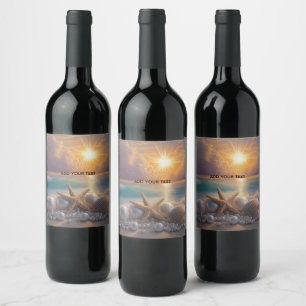 Seashore Ocean Sunset Seashells Pearls Wine Label