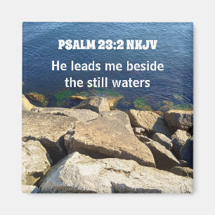 Seashore Photo Beside the Still Waters Bible Verse Magnet