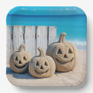 Seashore Sand Jack o' Lanterns  Paper Plate