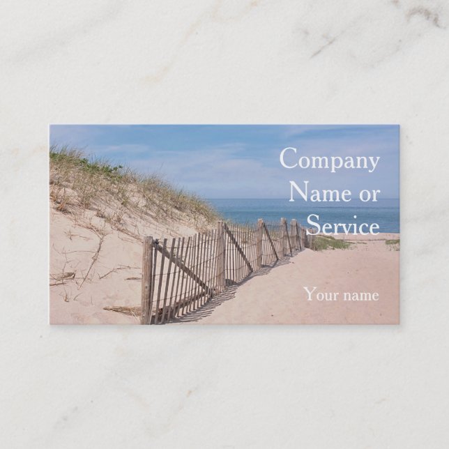 Seashore scene with beach fence and sand dune business card (Front)