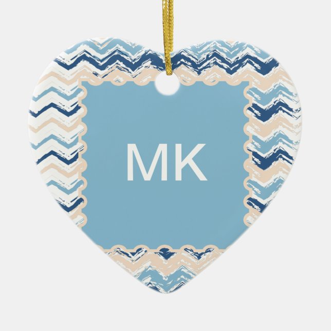 Seashore Scribble ZigZag Ceramic Ornament (Front)