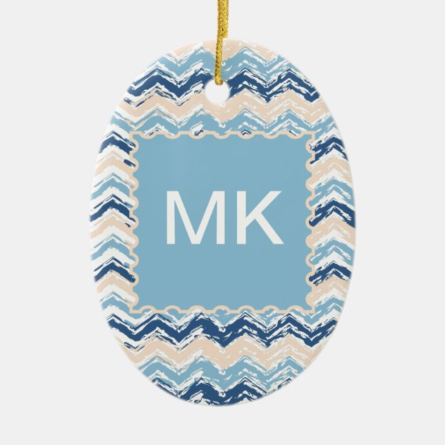 Seashore Scribble ZigZag Ceramic Ornament (Front)