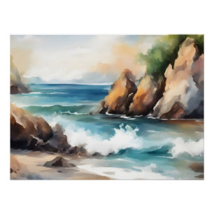 Seashore Watercolor Painting Background Art Design Poster