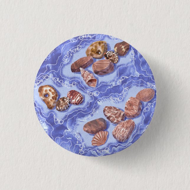 Seashore, waves, pebbles 1 inch round button (Front)