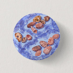 Seashore, waves, pebbles 1 inch round button
