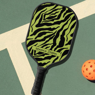 Seasick Zebra, Green and Black Striped Pattern Pickleball Paddle