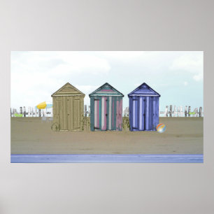 Seaside and Beach Huts Art Poster