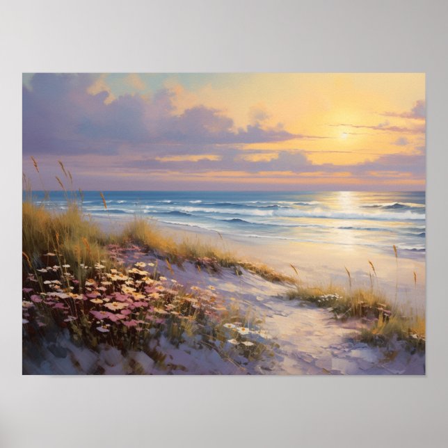 Seaside at Sunrise Oil Painting Poster (Front)