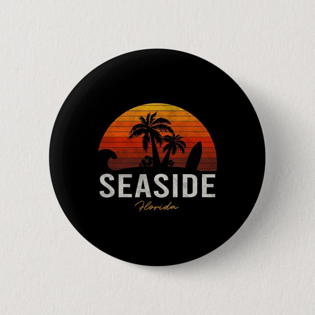 Seaside Beach Florida Fl Palms Vacation Surf Sunse 2 Inch Round Button (Front)