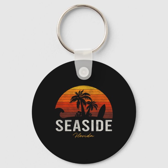 Seaside Beach Florida Fl Palms Vacation Surf Sunse Keychain (Front)