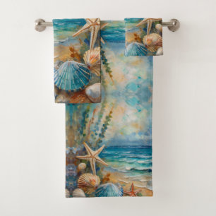 Seaside Beach Nautical Sea Shell Bath Towel Set
