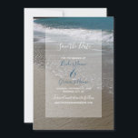 Seaside Beach & Sand Wedding Save The Date<br><div class="desc">This beach design features a sandy coastline. The picturesque setting combines blue ocean, white crashing waves and golden sand. The wording is elegantly framed with a simple white opaque border background. The reverse of the design uses the same colour as the bride's and groom's name with white nautical vertical lines....</div>