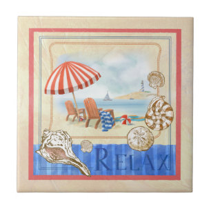 Seaside Beach Scene Art Tile