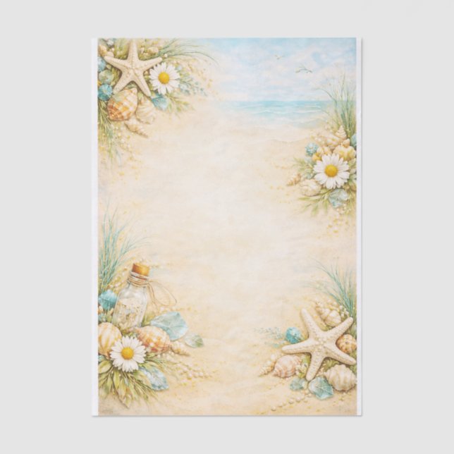 Seaside Beach Shell & Starfish Frame FE9 Decoupage Tissue Paper (Front)