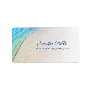 Seaside Beach Waves Elegant Modern Script Address Label