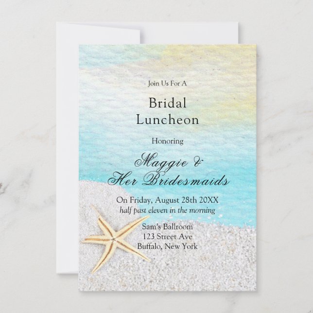 Seaside Beach White Sand Bridal Luncheon Invitation (Front)