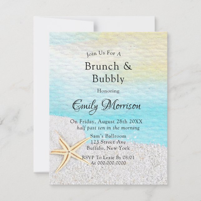 Seaside Beach White Sand Brunch and Bubbly Invitation (Front)
