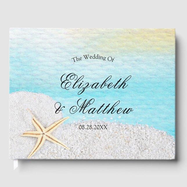 Seaside Beach White Sand Wedding Guest Book (Front)