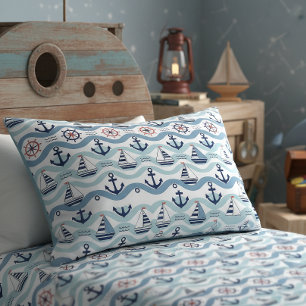 Seaside Blue Sailboats & Anchors Pattern ID1258 Pillowcase