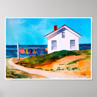 Seaside Cabin with Washline Poster