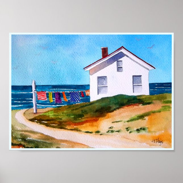 Seaside Cabin with Washline Poster (Front)