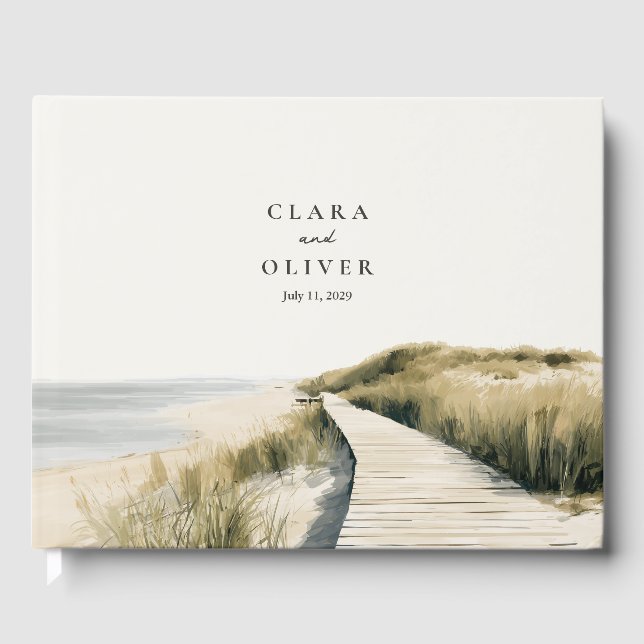 Seaside Cape Cod Grass Dune Ocean View Wedding Guest Book (Front)
