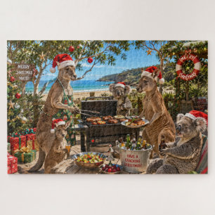 Seaside Christmas BBQ with Kangaroos and Koalas Jigsaw Puzzle