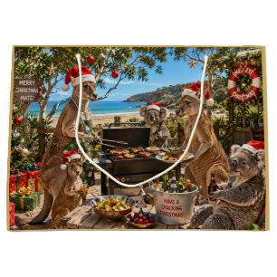 Seaside Christmas BBQ with Kangaroos and Koalas Large Gift Bag