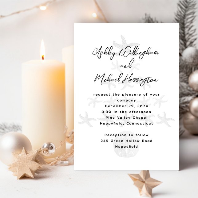 Seaside Christmas Tree White Wedding Invitation (Creator Uploaded)