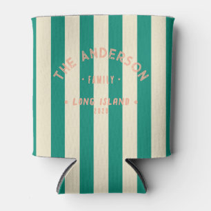 Seaside Clean Aqua Beach Striping & Family Name Can Cooler