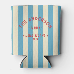 Seaside Clean Aqua Sky Striping & Family Name Can Cooler