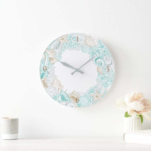 Seaside Coastal Turquoise Gold Acrylic Wall Clock (Home)