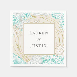 seaside coastal turquoise Monogram Paper Napkin
