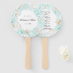 seaside coastal turquoise Wedding Program Hand Fan